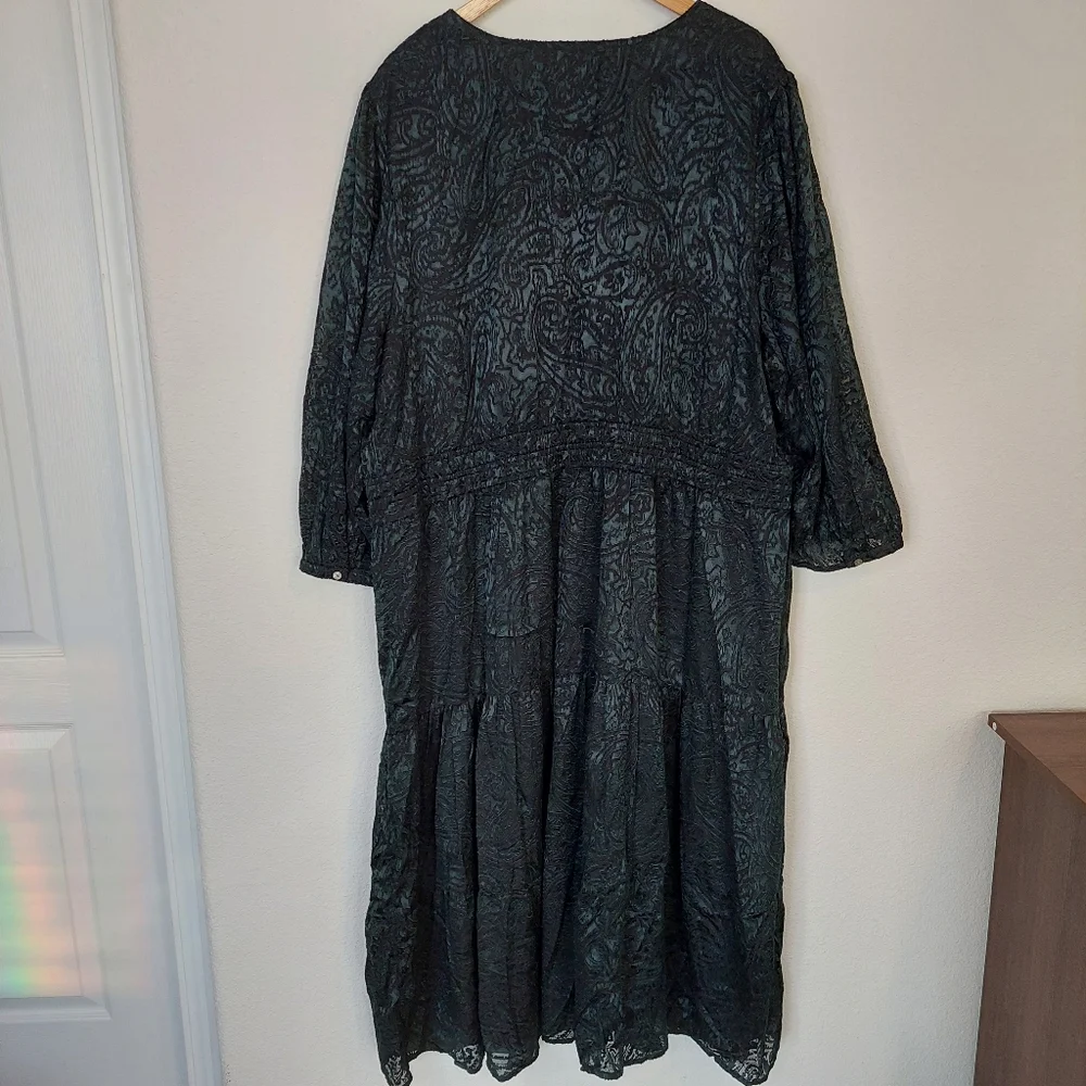 J.Jill Paisley Print Velvety Green‎ Midi Dress Size 4X